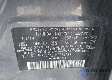 2019 Hyundai Accent Se from USA, damaged, VIN 3KPC24A30KE054237